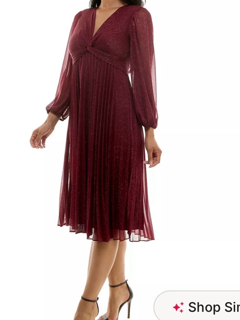 Maison Tara Shimmer Burgundy Twist-Front Midi Dress